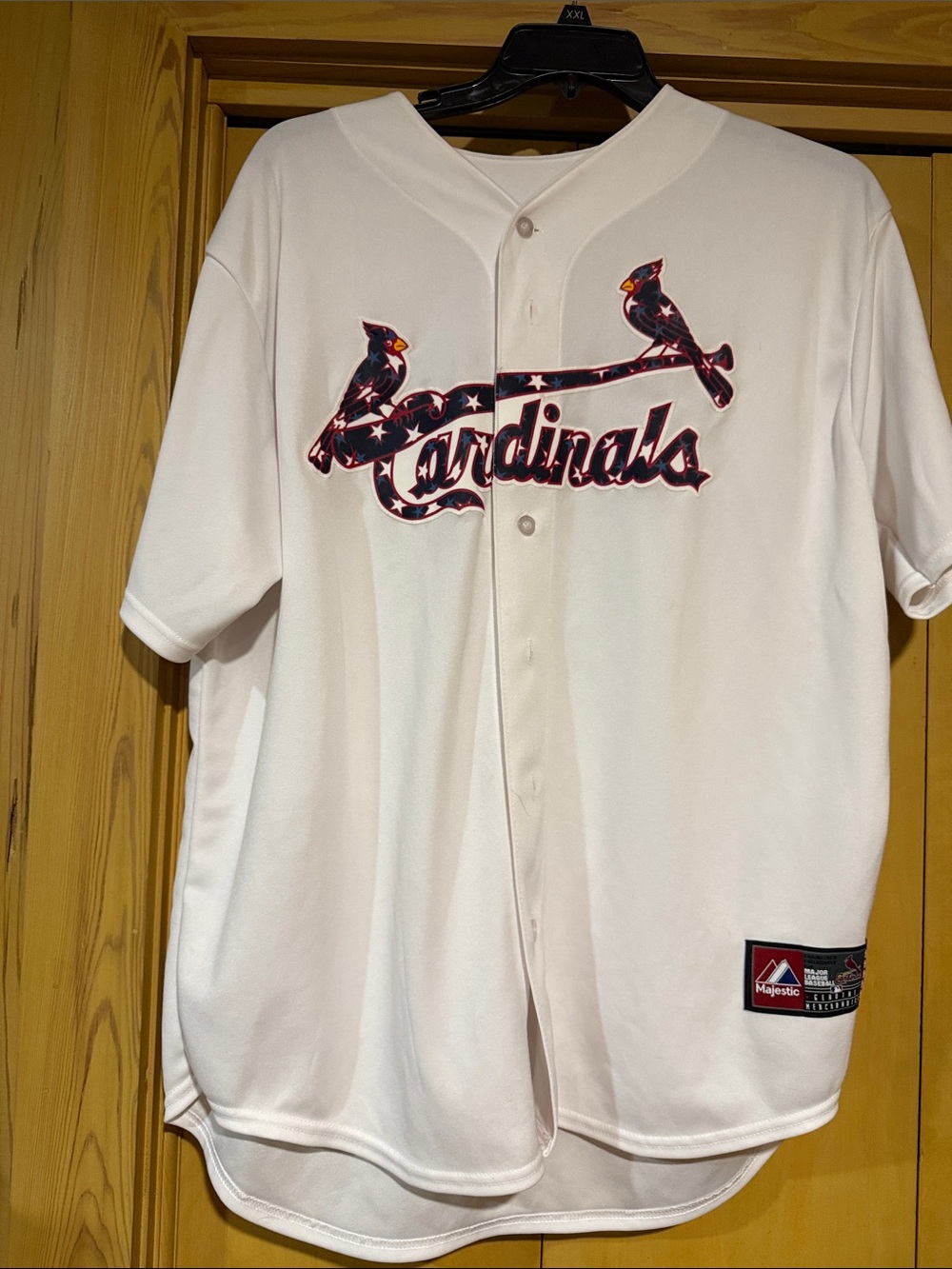 Majestic White Cardinals Jersey with Red & Blue Patriotic Logo